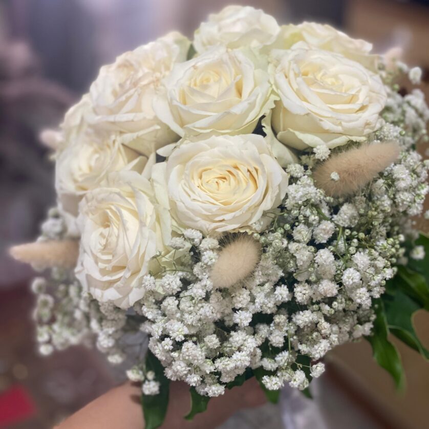 Roses with gypsophila