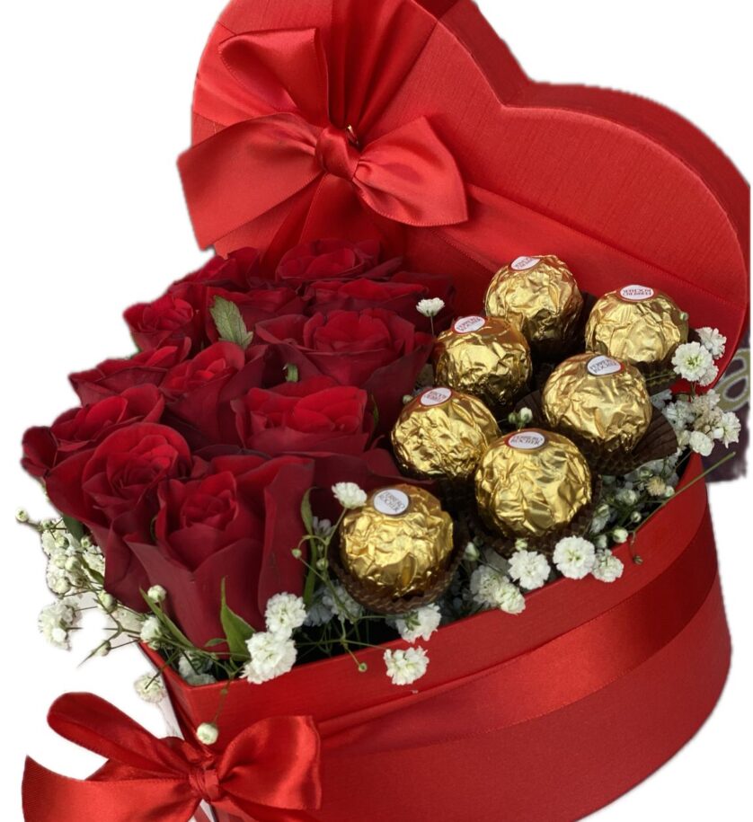 Heart flowers box with Ferrero Rocher - Image 2