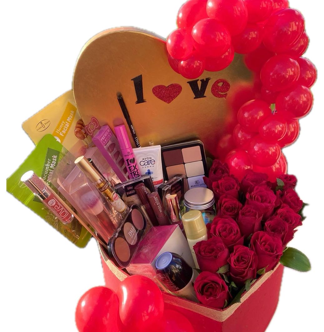 Large heart gift box with balloons