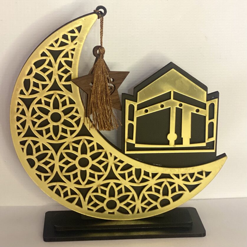 Ramadan crescent mosque moon freestanding wooden & plexy